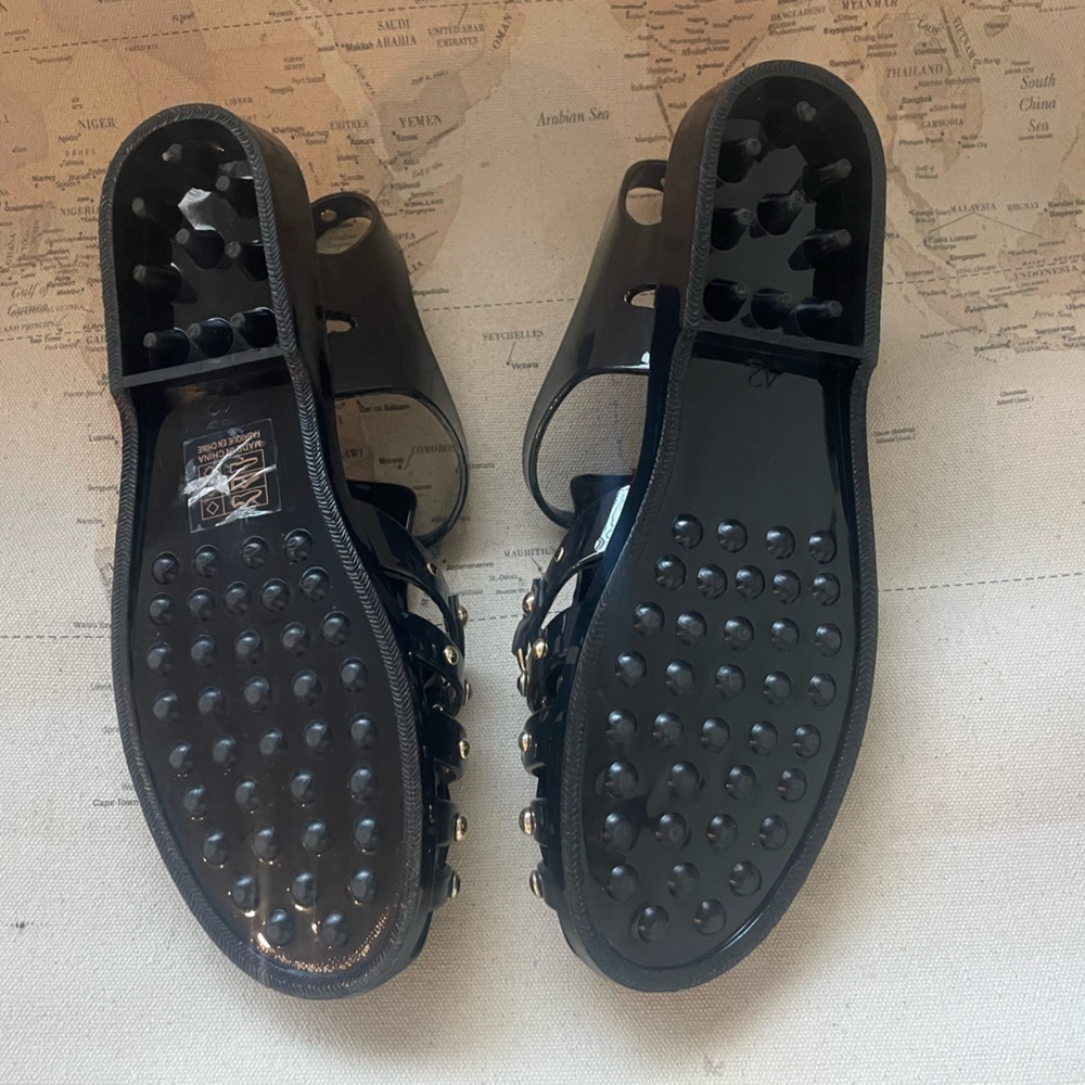 Jeffrey Campbell Jellin Black Fisherman Jelly Sandals Gold Bling Size 42 | 9.5 - Picture 6 of 11